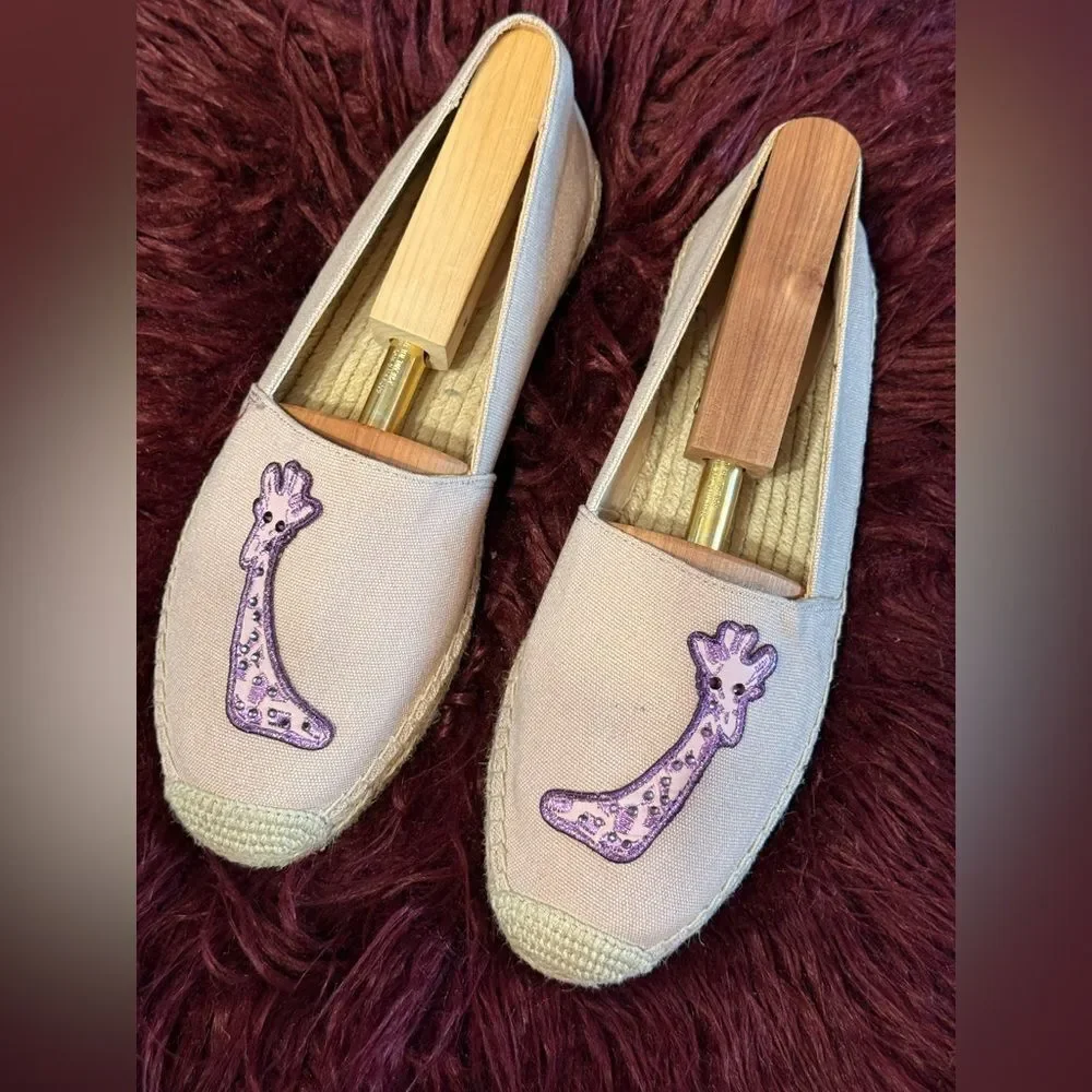 Kate Spade Beige Giraffe Embroidered‎ Espadrilles Sz 9B